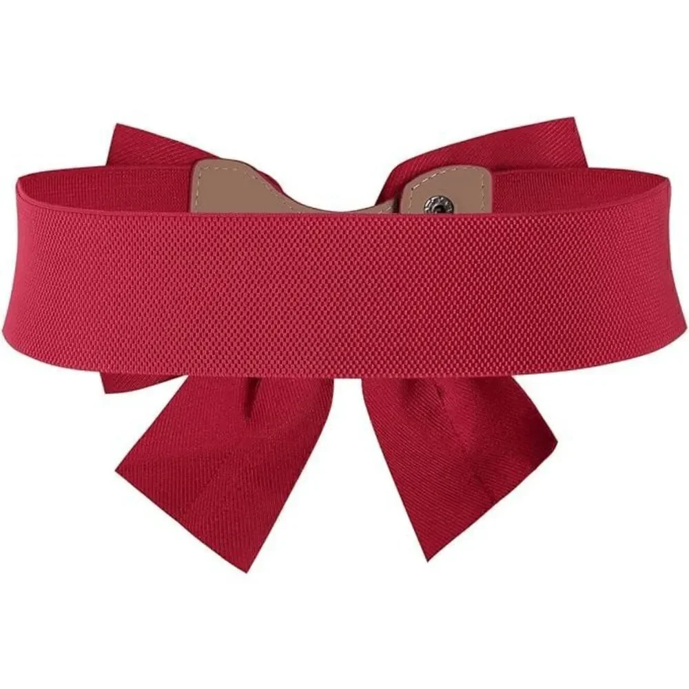 🎀 Red Bow Decor Elastic Stretchy Wide Corset Belt SIZE L-XL NEW